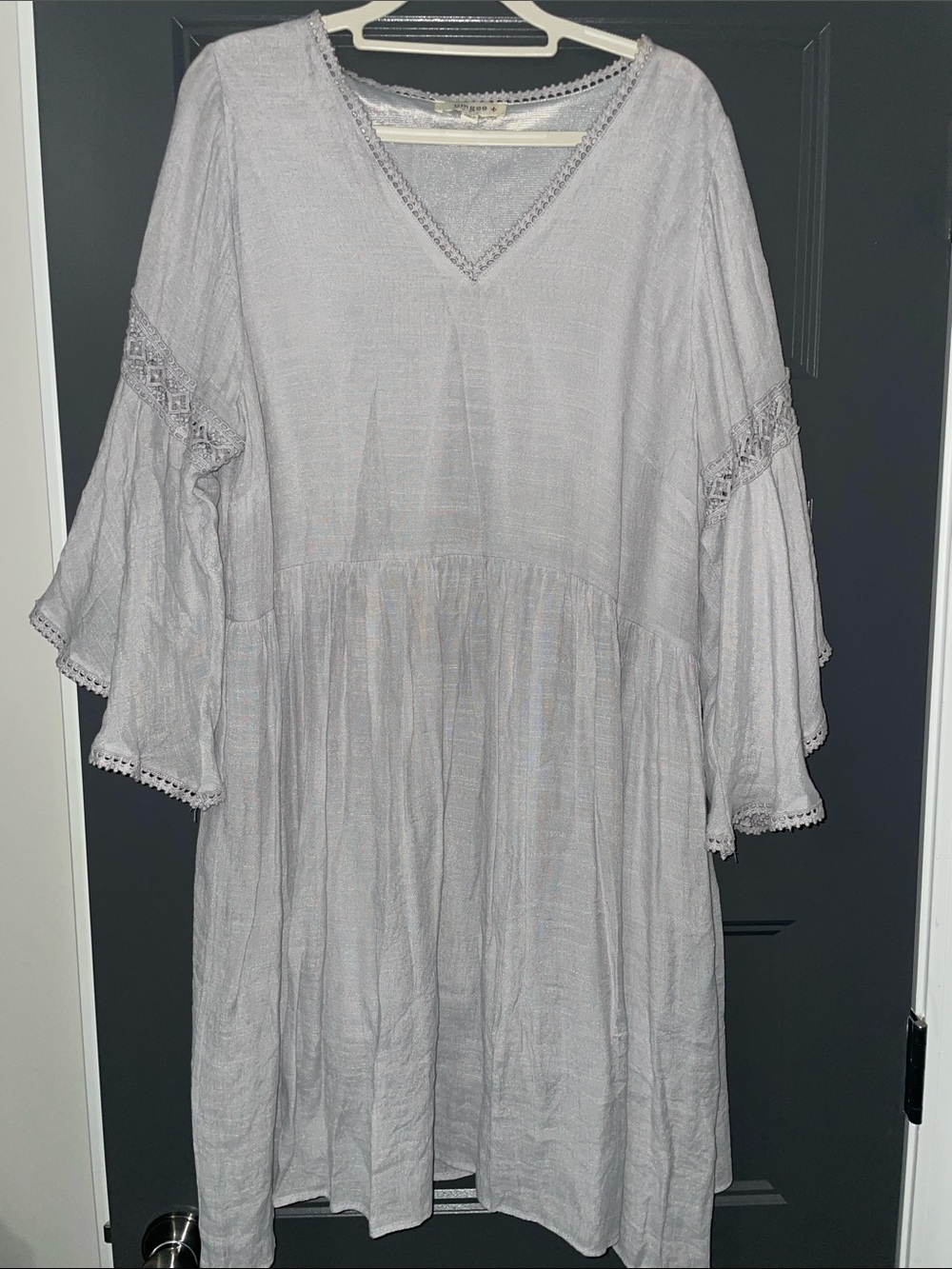 Light Gray/blue V-Neck Boho Tiered Dress